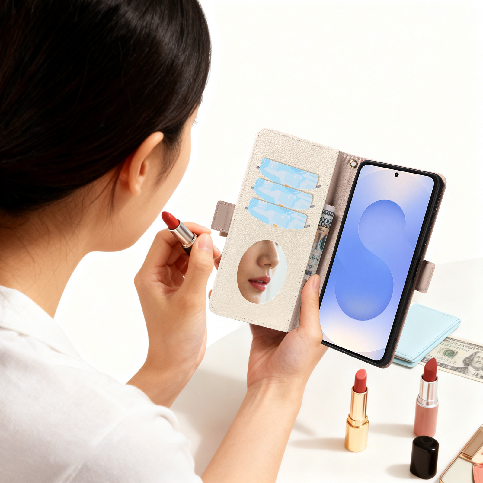 Makeup Mirror Strap Bag Cards  - مراجعة Samsung Galaxy Strap وسعره