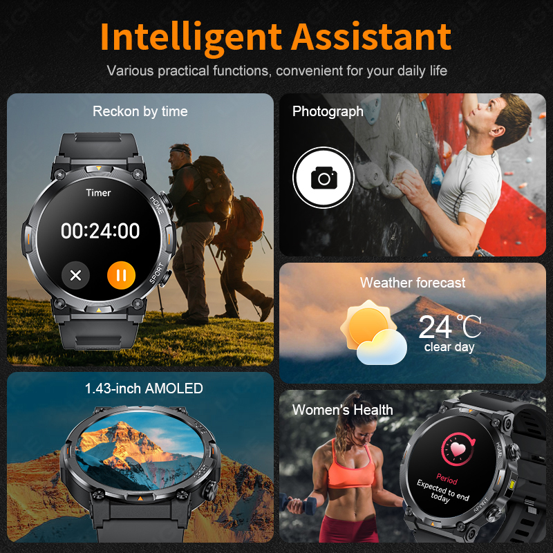 LIGE 2026 Men Smart Watch 1.43 - مراجعة Smartwatch Latest Watches For Men وسعره