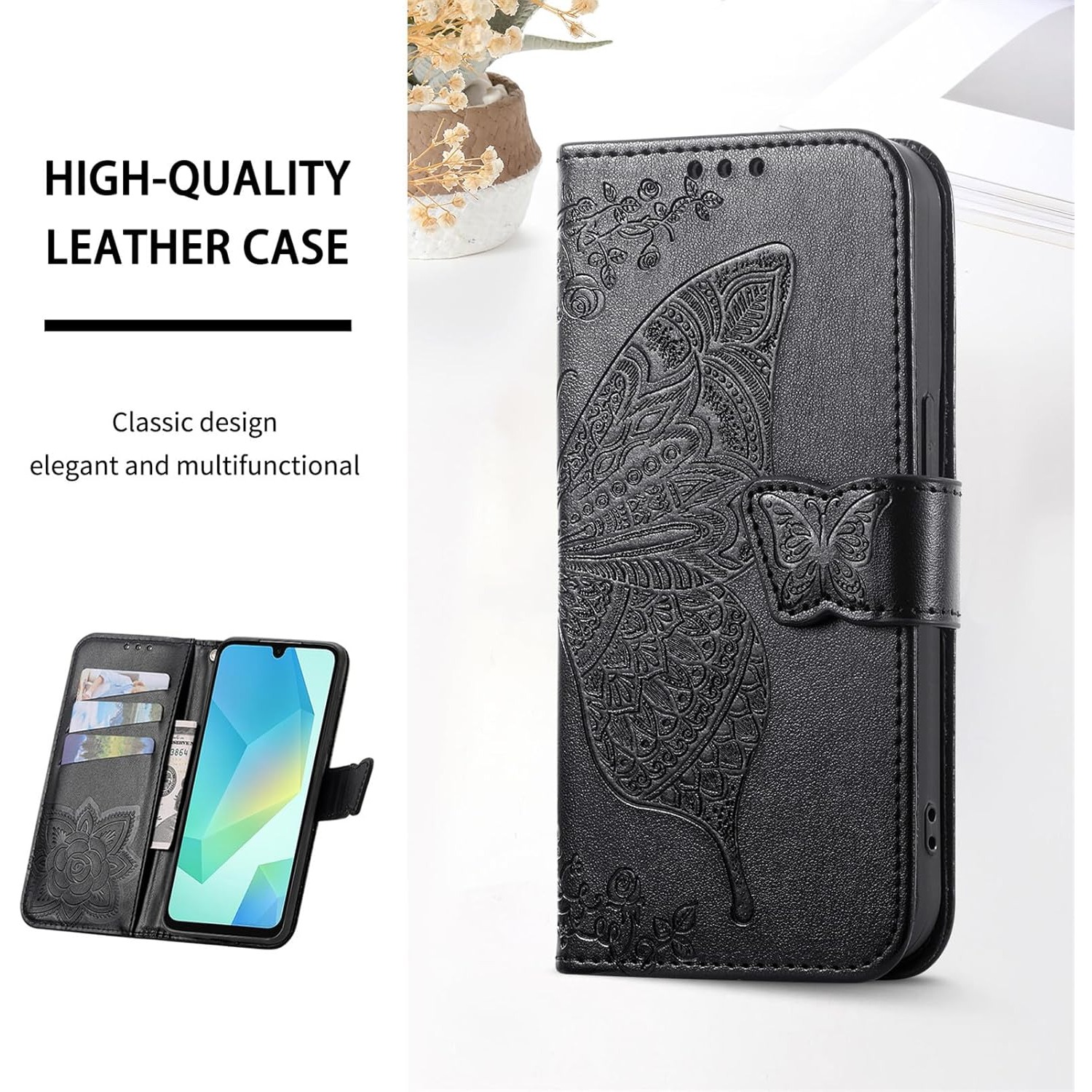 Butterfly Texture Flip Wallet  - مراجعة Samsung Galaxy Strap وسعره