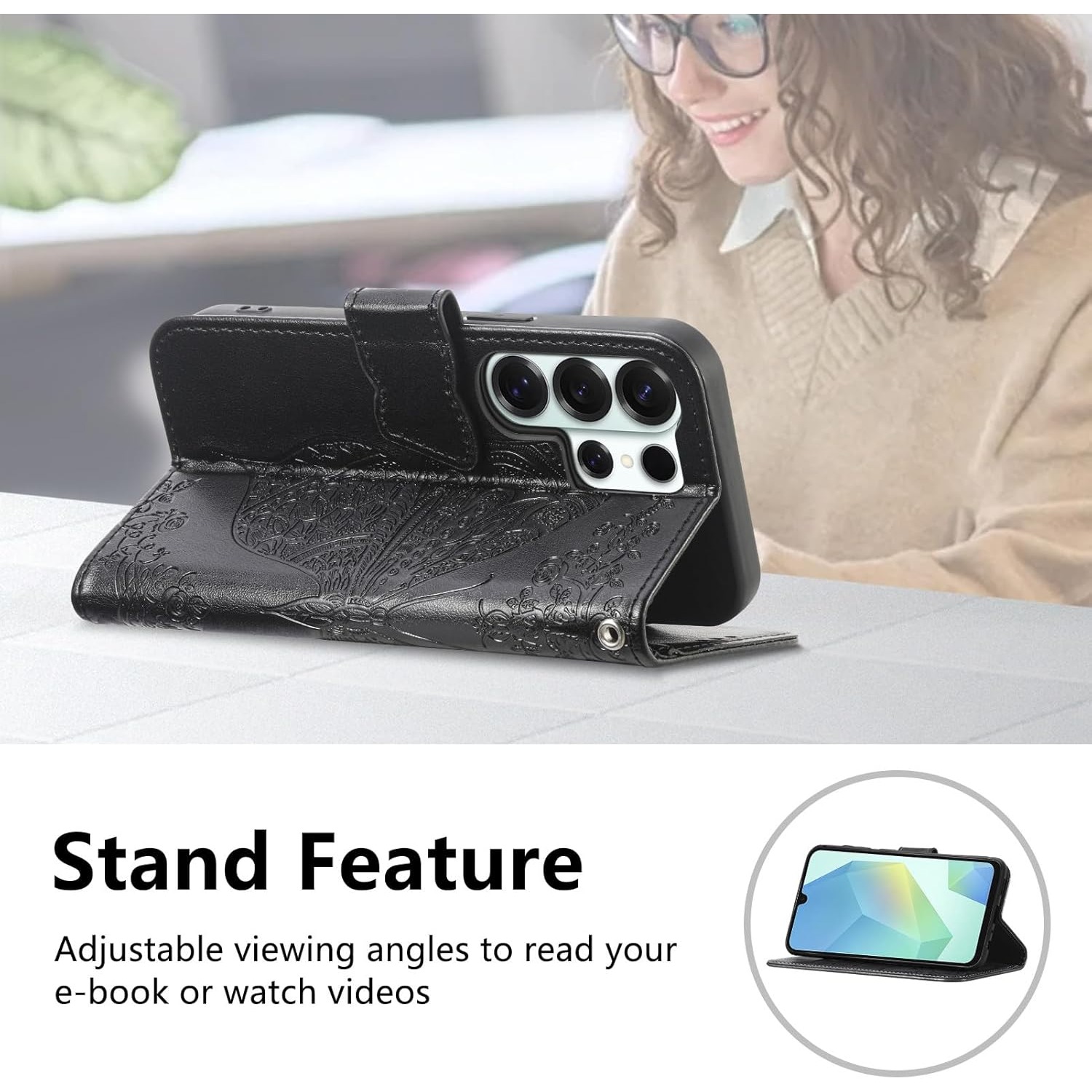 Butterfly Texture Flip Wallet  - مراجعة Samsung Galaxy Strap وسعره